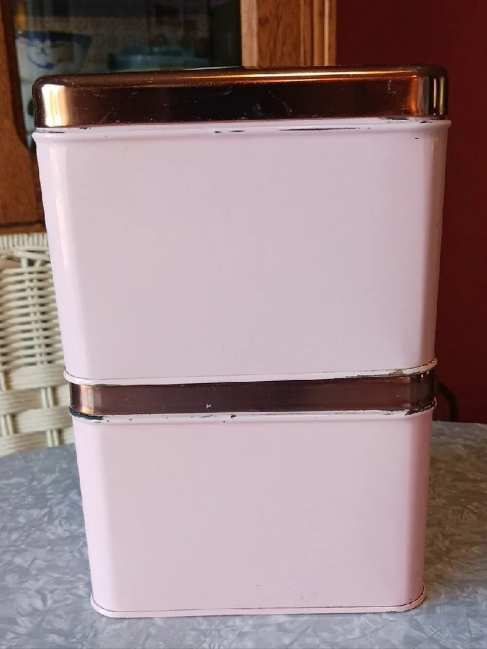 Vintage~ Pink & Copper Kitchen Canister Set - Sugar, Flour, Coffee, Tea